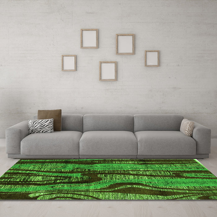 Machine Washable Abstract Green Modern Area Rugs in a Living Room,, wshabs4130grn