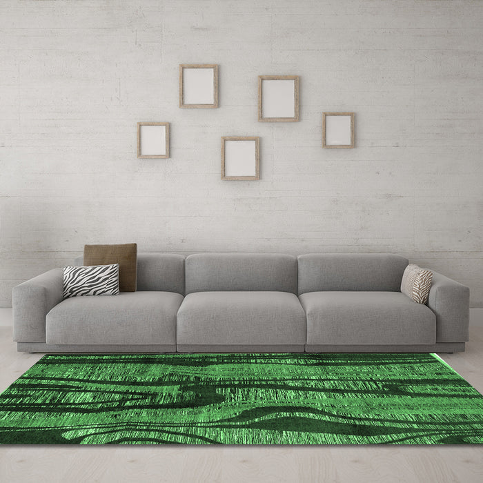 Machine Washable Abstract Emerald Green Modern Area Rugs in a Living Room,, wshabs4130emgrn