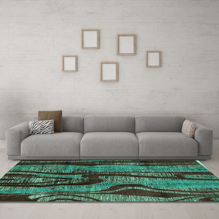 Machine Washable Abstract Turquoise Modern Area Rugs in a Living Room,, wshabs4130turq
