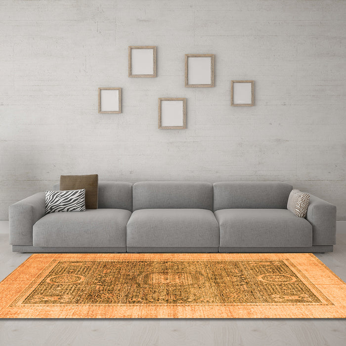 Machine Washable Abstract Orange Modern Area Rugs in a Living Room, wshabs4131org