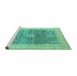 Sideview of Machine Washable Abstract Turquoise Modern Area Rugs, wshabs4131turq
