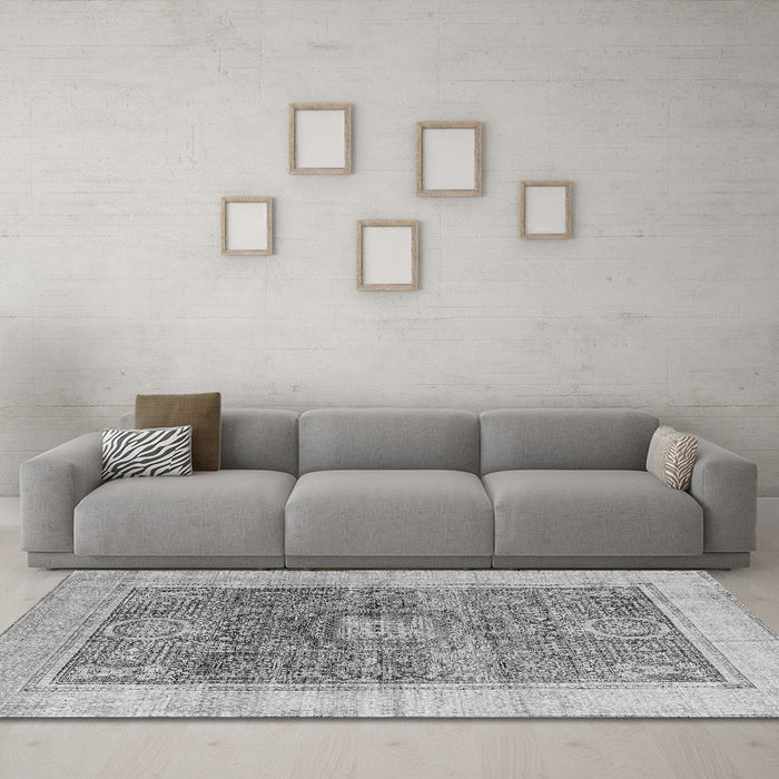 Machine Washable Abstract Gray Modern Rug in a Living Room,, wshabs4131gry