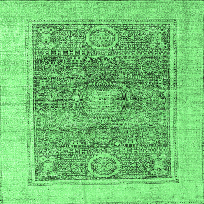 Square Machine Washable Abstract Emerald Green Modern Area Rugs, wshabs4131emgrn
