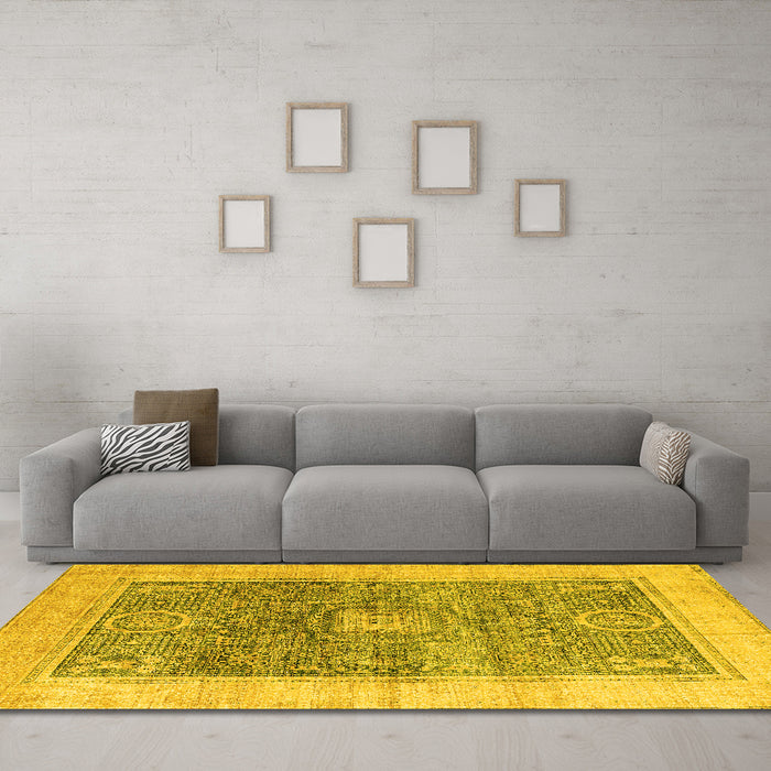 Machine Washable Abstract Yellow Modern Rug in a Living Room, wshabs4131yw