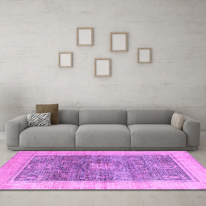 Machine Washable Abstract Purple Modern Area Rugs in a Living Room, wshabs4131pur