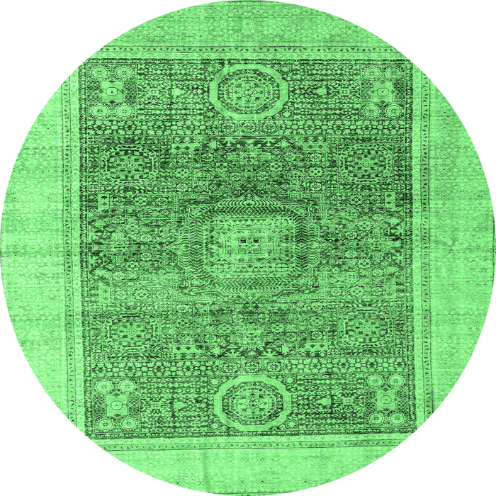 Round Machine Washable Abstract Emerald Green Modern Area Rugs, wshabs4131emgrn