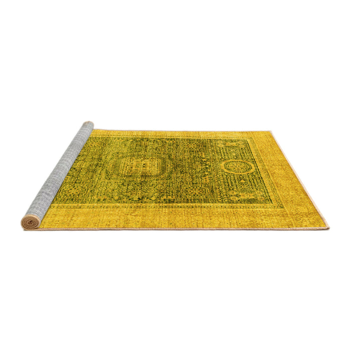 Sideview of Machine Washable Abstract Yellow Modern Rug, wshabs4131yw