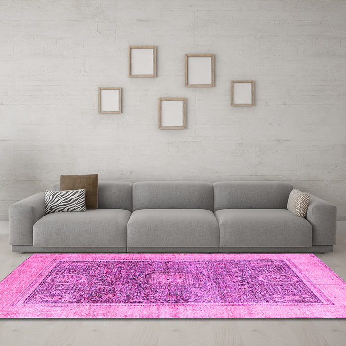 Machine Washable Abstract Pink Modern Rug in a Living Room, wshabs4131pnk