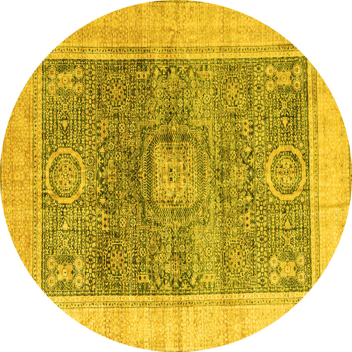 Round Abstract Yellow Modern Rug, abs4131yw