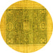 Round Abstract Yellow Modern Rug, abs4131yw