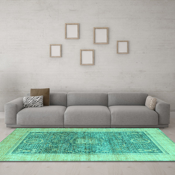 Machine Washable Abstract Turquoise Modern Area Rugs in a Living Room,, wshabs4131turq