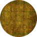 Round Machine Washable Abstract Yellow Modern Rug, wshabs4132yw