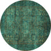 Round Machine Washable Abstract Turquoise Modern Area Rugs, wshabs4132turq