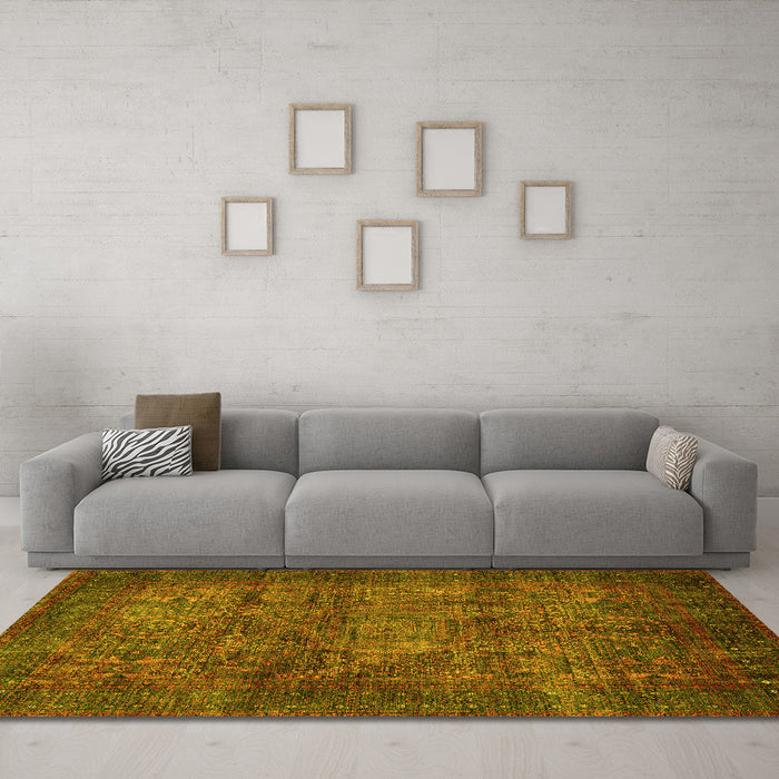 Machine Washable Abstract Yellow Modern Rug in a Living Room, wshabs4132yw