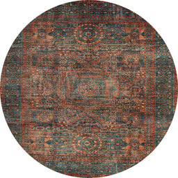 Round Abstract Red Brown Modern Rug, abs4132