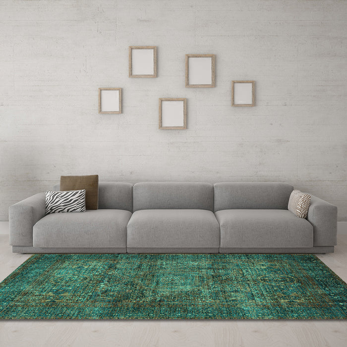 Machine Washable Abstract Turquoise Modern Area Rugs in a Living Room,, wshabs4132turq
