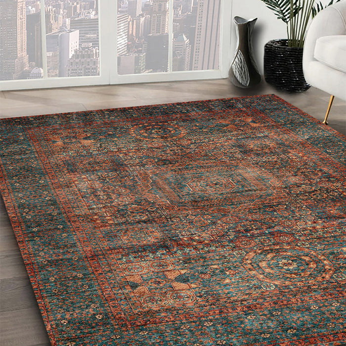Abstract Red Brown Modern Rug in Family Room, abs4132