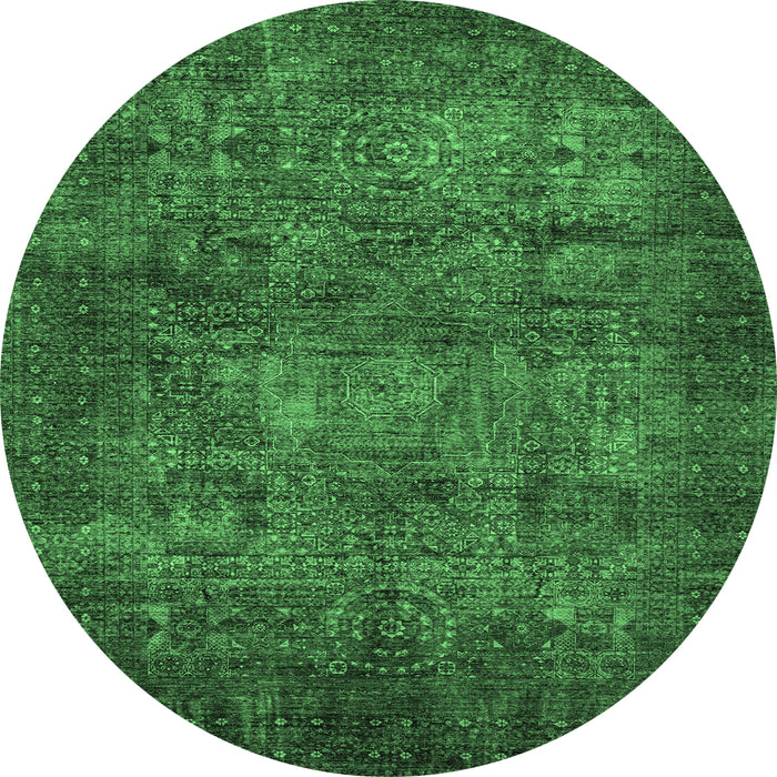 Round Abstract Emerald Green Modern Rug, abs4132emgrn
