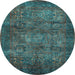 Round Abstract Light Blue Modern Rug, abs4132lblu