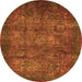 Round Machine Washable Abstract Orange Modern Area Rugs, wshabs4132org