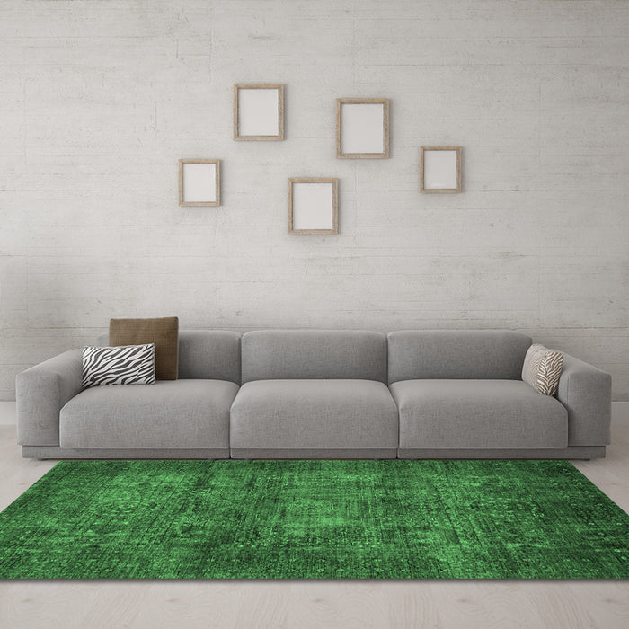 Machine Washable Abstract Emerald Green Modern Area Rugs in a Living Room,, wshabs4132emgrn