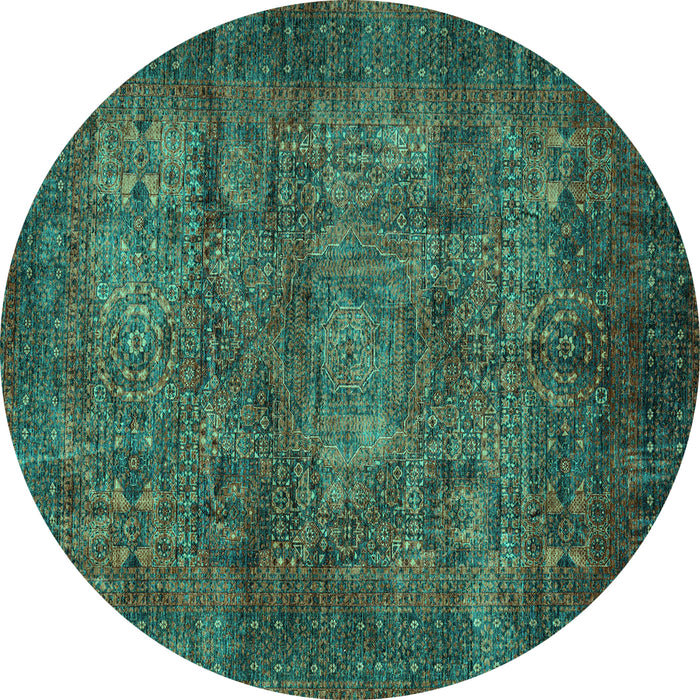 Round Abstract Turquoise Modern Rug, abs4132turq