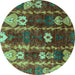 Round Abstract Turquoise Modern Rug, abs4133turq