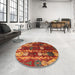 Round Machine Washable Abstract Red Rug in a Office, wshabs4133