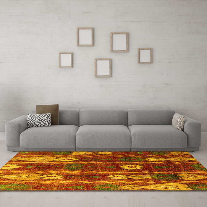 Machine Washable Abstract Yellow Modern Rug in a Living Room, wshabs4133yw