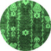 Round Machine Washable Abstract Emerald Green Modern Area Rugs, wshabs4133emgrn