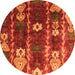 Round Machine Washable Abstract Orange Modern Area Rugs, wshabs4133org