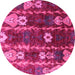 Round Machine Washable Abstract Pink Modern Rug, wshabs4133pnk