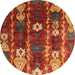 Round Machine Washable Abstract Red Rug, wshabs4133