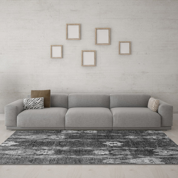 Machine Washable Abstract Gray Modern Rug in a Living Room,, wshabs4133gry