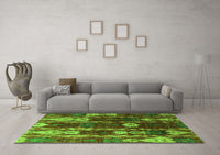 Machine Washable Abstract Green Modern Rug, wshabs4133grn