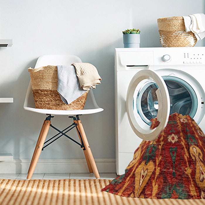 Machine Washable Abstract Red Rug in a Washing Machine, wshabs4133