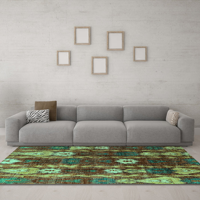 Machine Washable Abstract Turquoise Modern Area Rugs in a Living Room,, wshabs4133turq