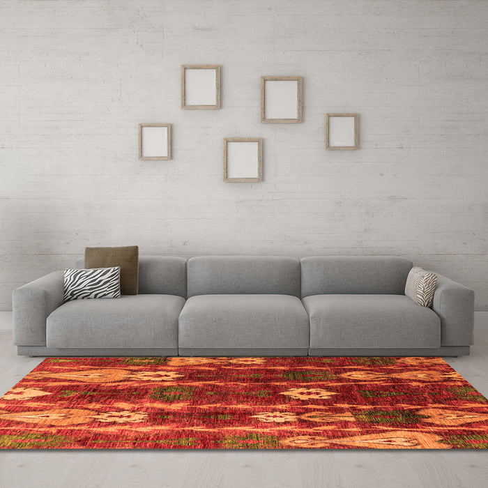 Machine Washable Abstract Orange Modern Area Rugs in a Living Room, wshabs4133org
