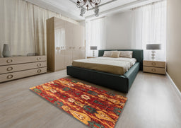 Abstract Red Modern Rug in a Bedroom, abs4133