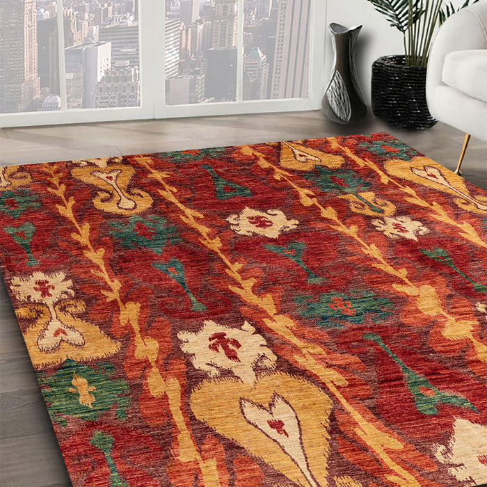 Machine Washable Abstract Red Rug in a Family Room, wshabs4133