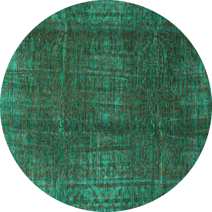 Round Machine Washable Oriental Turquoise Modern Area Rugs, wshabs4134turq