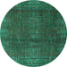 Round Machine Washable Oriental Turquoise Modern Area Rugs, wshabs4134turq