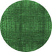 Round Machine Washable Oriental Emerald Green Modern Area Rugs, wshabs4134emgrn