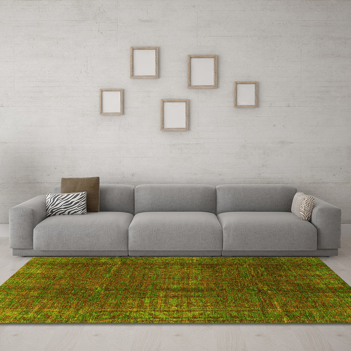 Machine Washable Oriental Yellow Modern Rug in a Living Room, wshabs4134yw