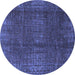 Round Machine Washable Oriental Blue Modern Rug, wshabs4134blu