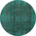 Round Machine Washable Oriental Light Blue Modern Rug, wshabs4134lblu