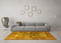 Machine Washable Oriental Yellow Modern Rug in a Living Room, wshabs4135yw