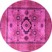 Round Machine Washable Oriental Pink Modern Rug, wshabs4135pnk