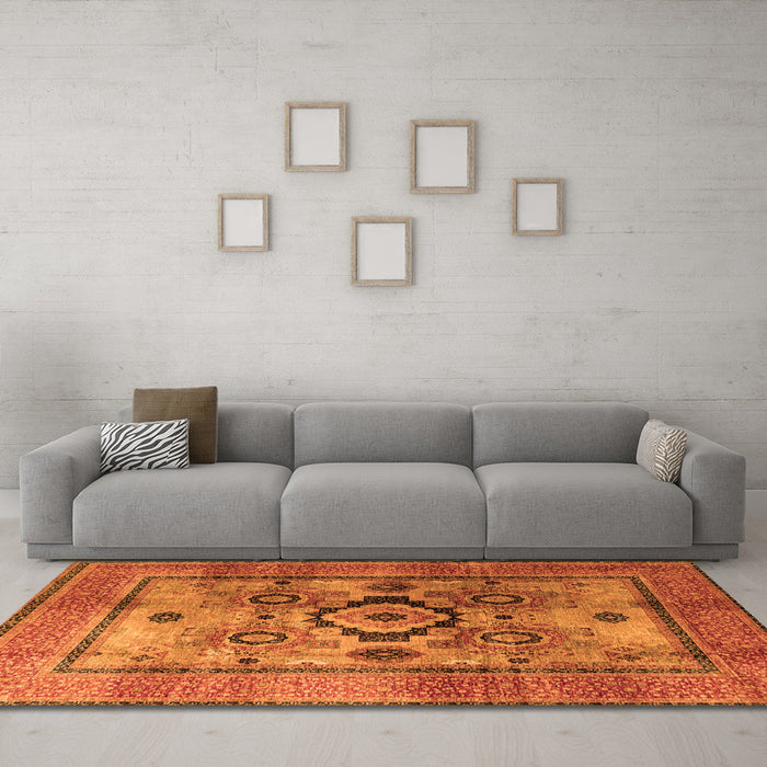 Machine Washable Oriental Orange Modern Area Rugs in a Living Room, wshabs4135org