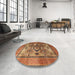 Round Abstract Red Oriental Rug in a Office, abs4135